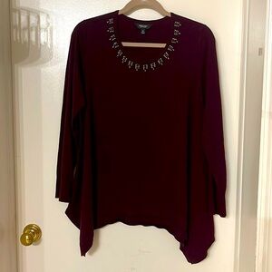 SIMPLY VERA VERA WANG EMBELLISHED NECK SWEATER SZ XL WOMENS LONG SLEEVE TUNIC